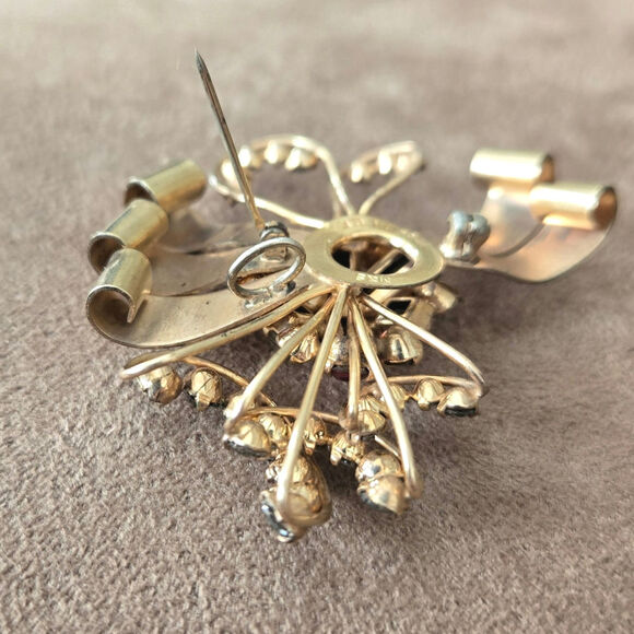 Vintage signed M&S‎ 12K Gold filled Pink and White Rhinestone Brooch or Pendant - Picture 7 of 8